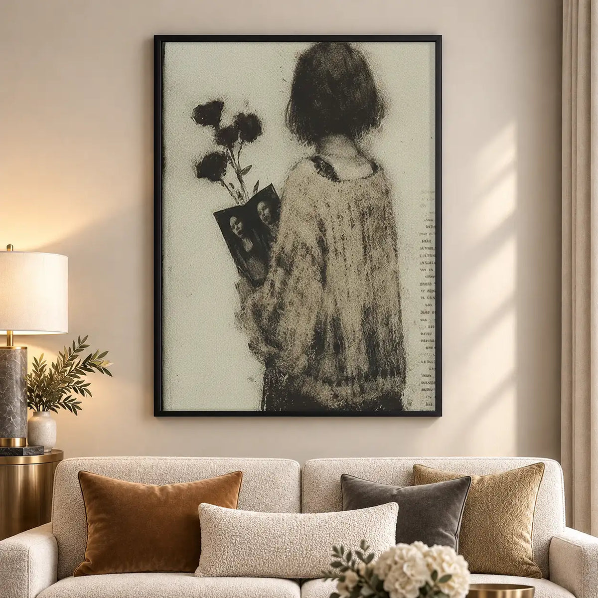 Woman Holding Black Flowers Wall Art 5
