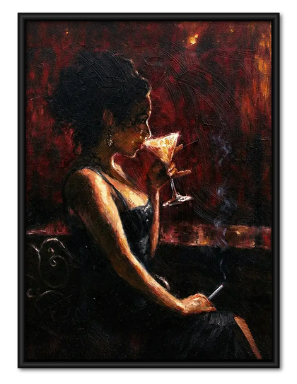 Woman Holding Wine in Fiery Light Wall Art