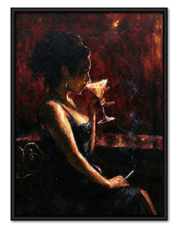 Woman Holding Wine in Fiery Light Wall Art