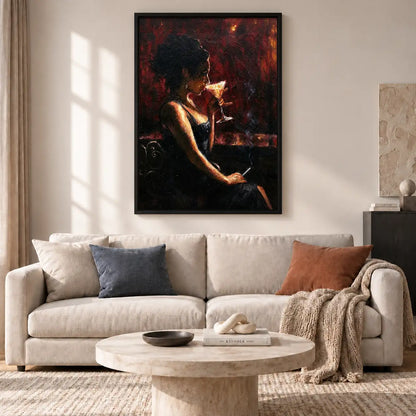 Woman Holding Wine in Fiery Light Wall Art 2