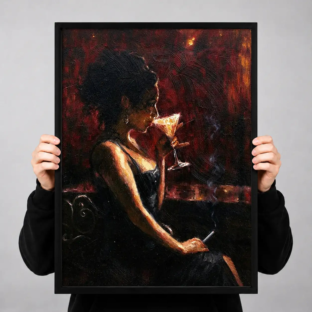 Woman Holding Wine in Fiery Light Wall Art 3