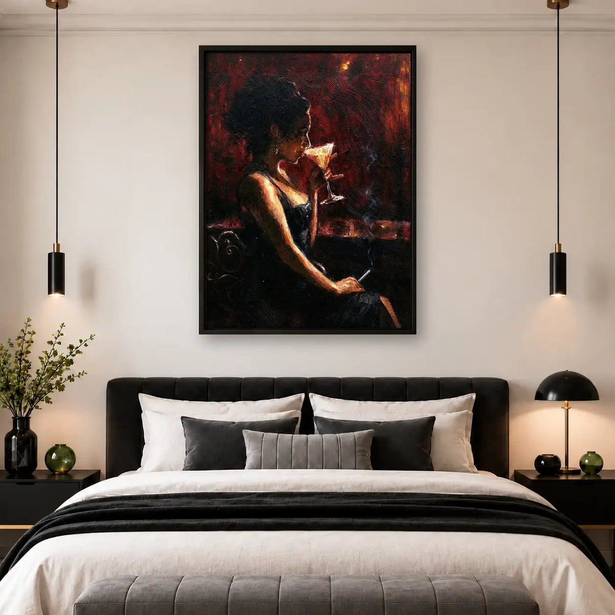 Woman Holding Wine in Fiery Light Wall Art 4