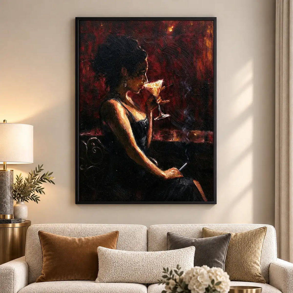 Woman Holding Wine in Fiery Light Wall Art 5