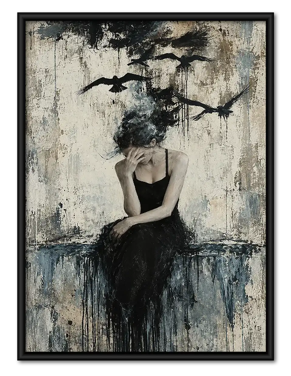 Woman in Black beneath Flying Birds Wall Art 1