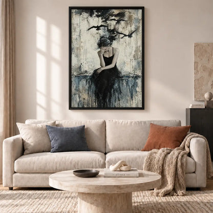 Woman in Black beneath Flying Birds Wall Art 2