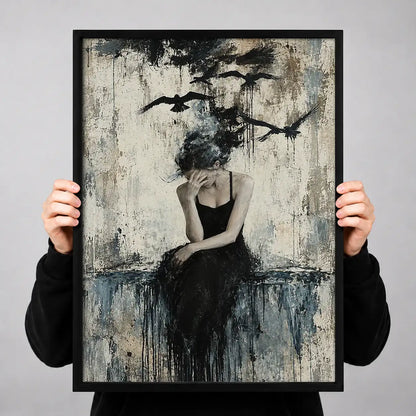Woman in Black beneath Flying Birds Wall Art 3