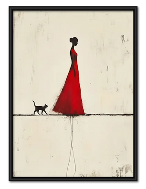 Woman in Red Walking Tiny Dog Wall Art