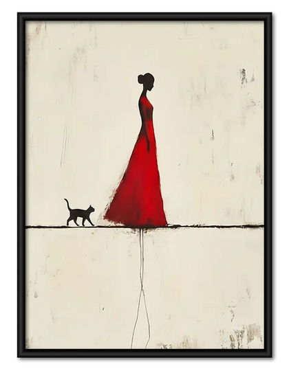 Woman in Red Walking Tiny Dog Wall Art
