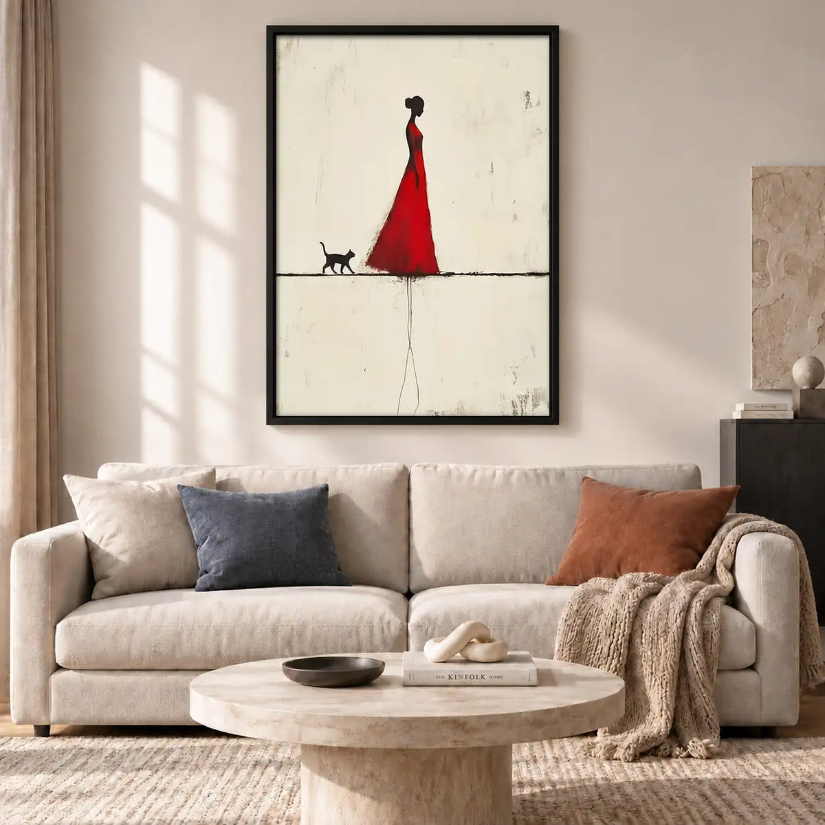 Woman in Red Walking Tiny Dog Wall Art 2