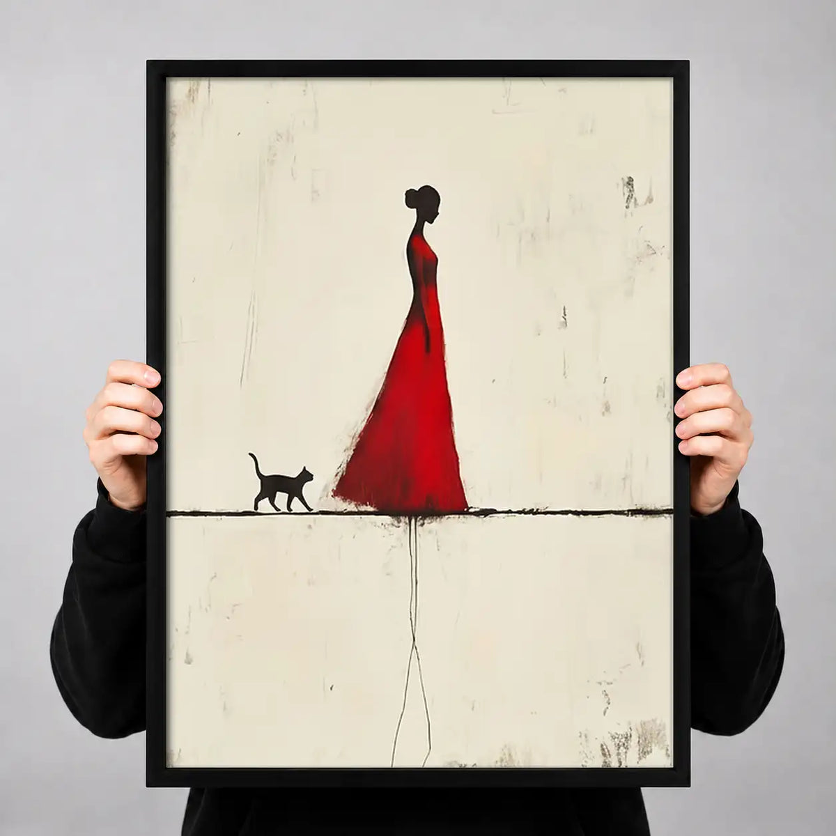 Woman in Red Walking Tiny Dog Wall Art 3
