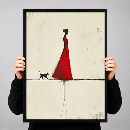 Woman in Red Walking Tiny Dog Wall Art 3