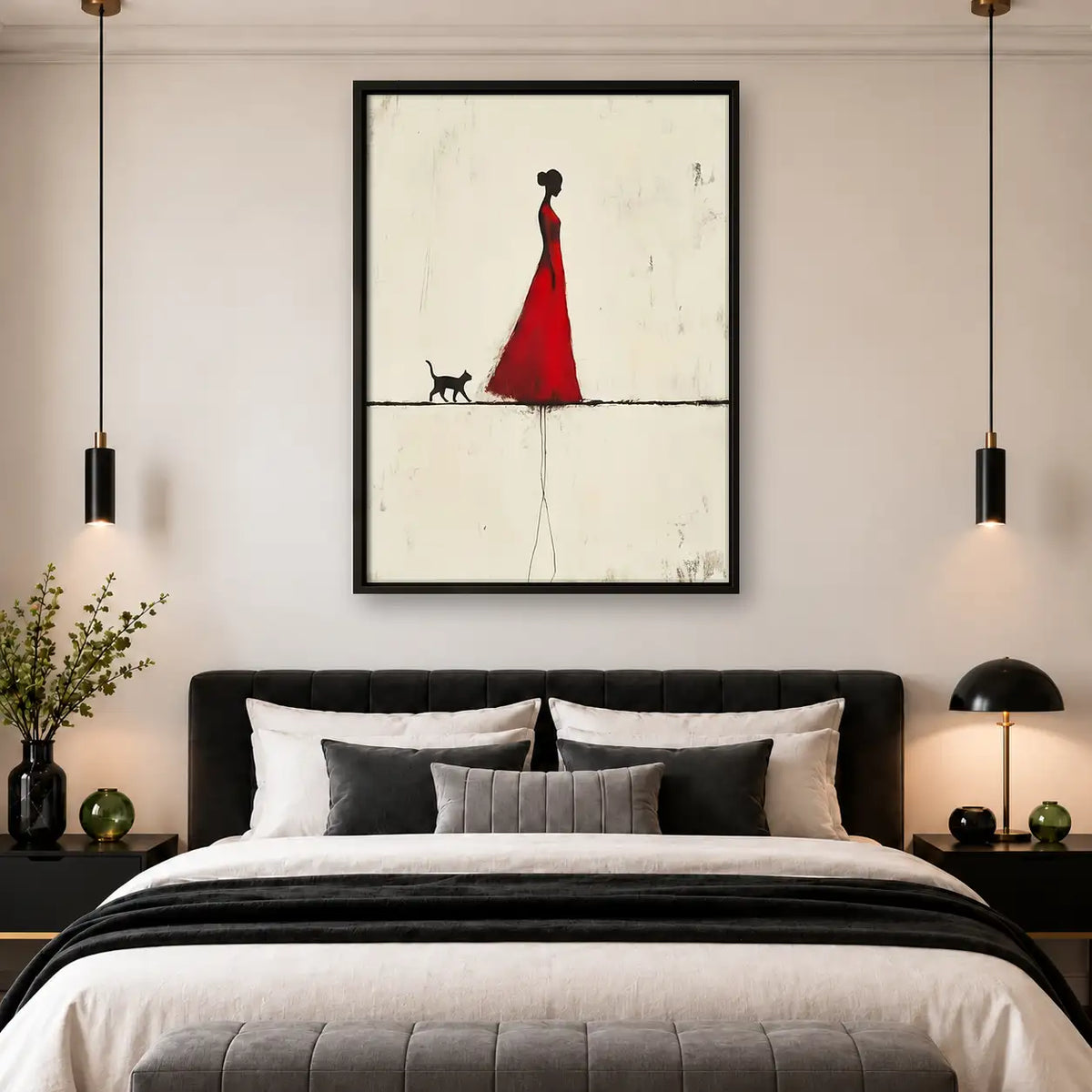 Woman in Red Walking Tiny Dog Wall Art 4