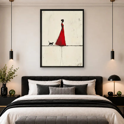 Woman in Red Walking Tiny Dog Wall Art 4