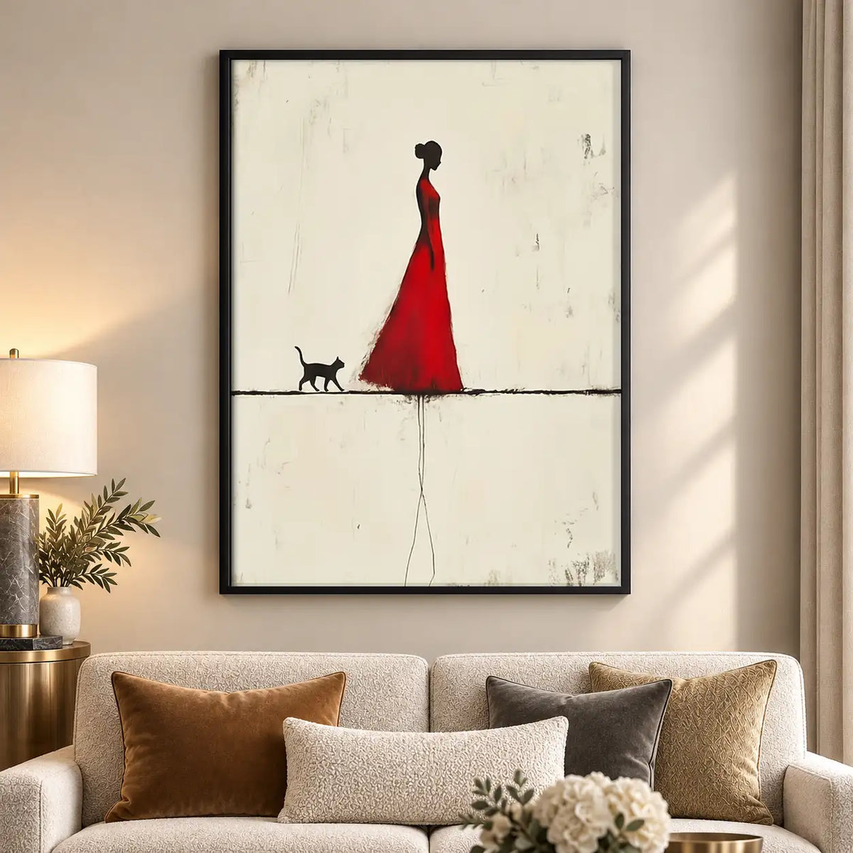 Woman in Red Walking Tiny Dog Wall Art 5