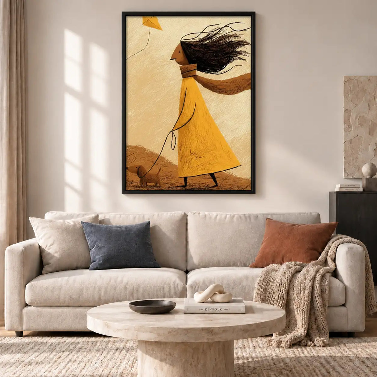 Woman in Yellow Coat Walking Dog Wall Art 2