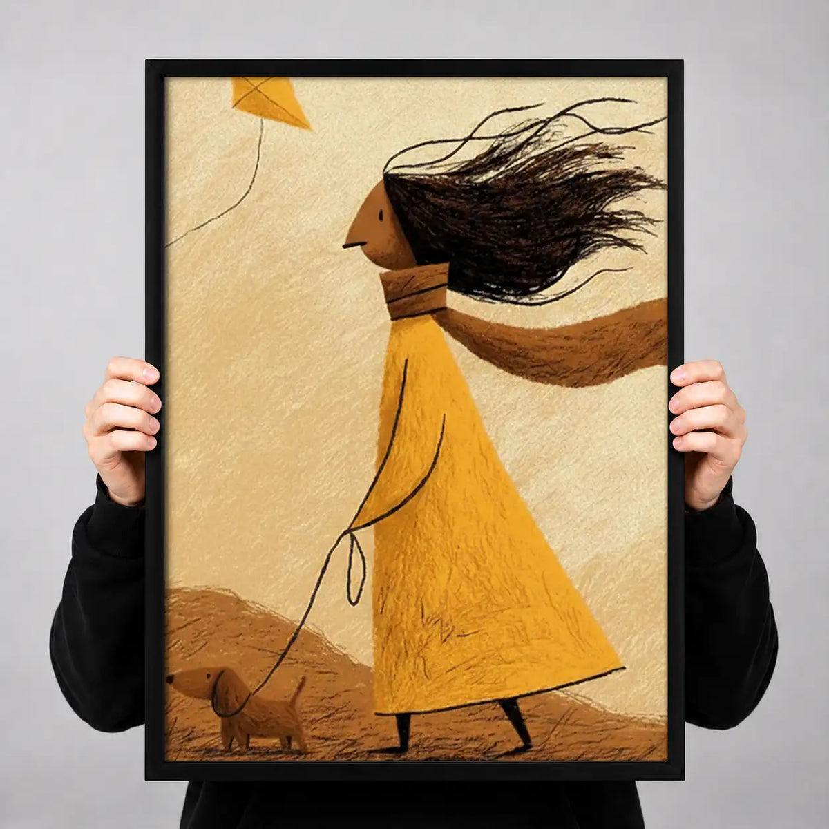 Woman in Yellow Coat Walking Dog Wall Art 3