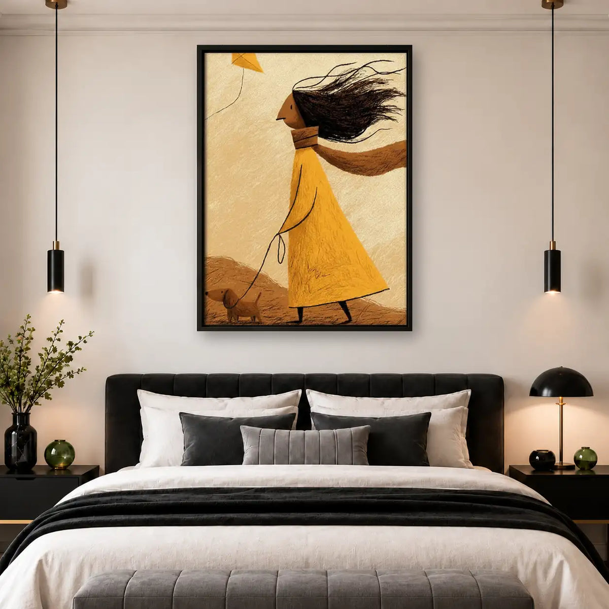 Woman in Yellow Coat Walking Dog Wall Art 4