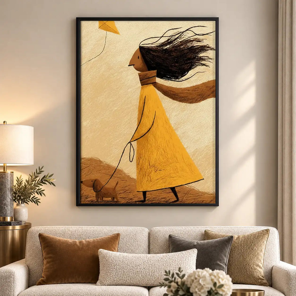 Woman in Yellow Coat Walking Dog Wall Art 5
