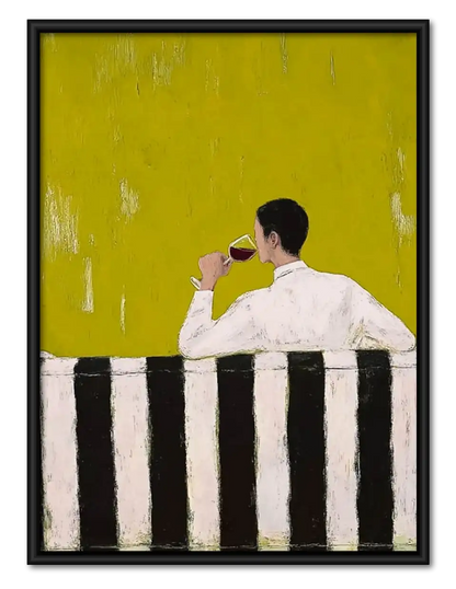 Woman Resting on Striped Balcony Wall Art 1