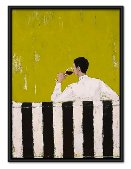 Woman Resting on Striped Balcony Wall Art