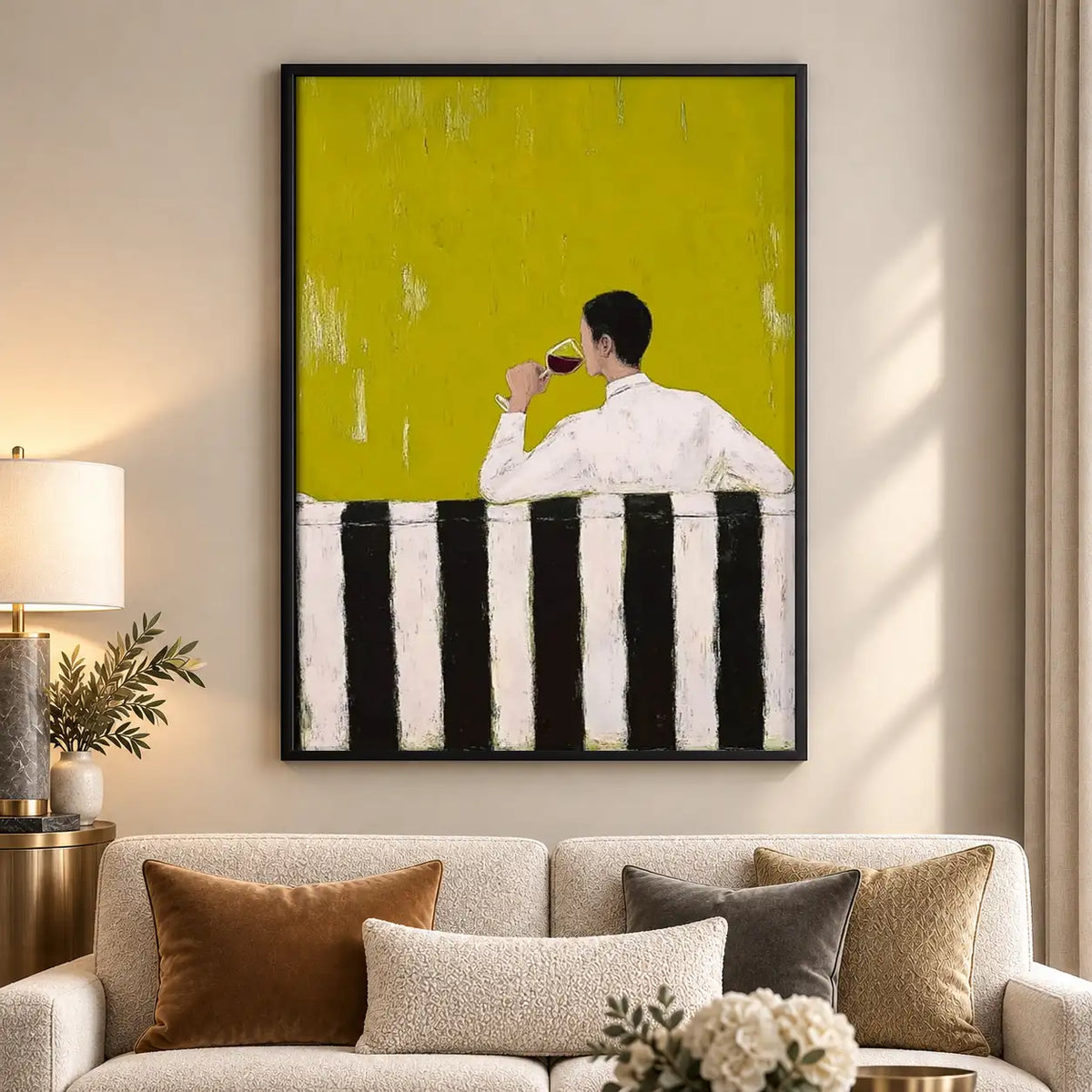 Woman Resting on Striped Balcony Wall Art 5