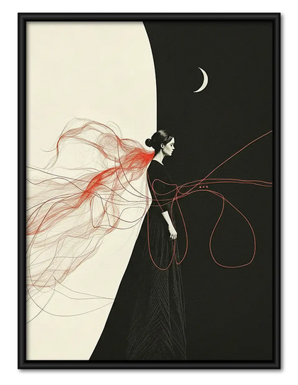 Woman Riding Bicycle Under Crescent Moon Wall Art