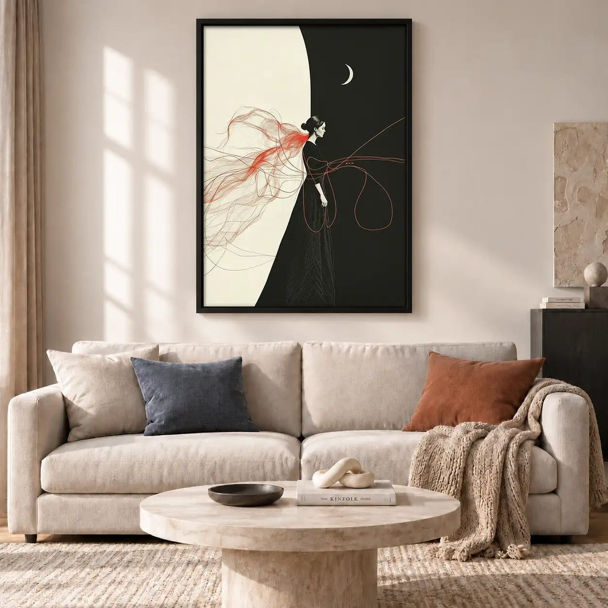 Woman Riding Bicycle Under Crescent Moon Wall Art 2
