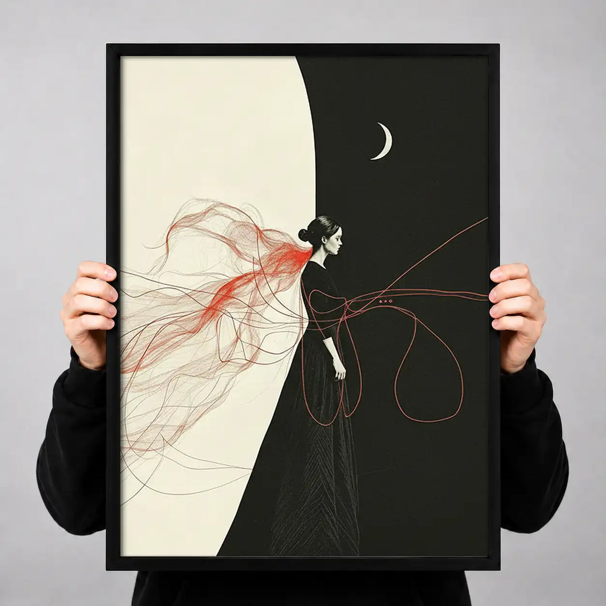 Woman Riding Bicycle Under Crescent Moon Wall Art 3