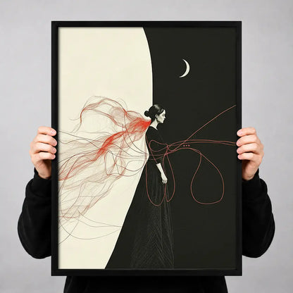 Woman Riding Bicycle Under Crescent Moon Wall Art 3