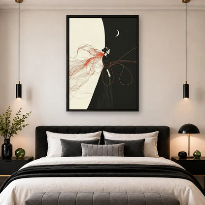 Woman Riding Bicycle Under Crescent Moon Wall Art 4