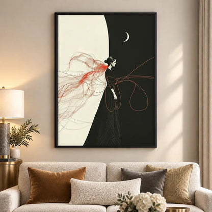 Woman Riding Bicycle Under Crescent Moon Wall Art 5