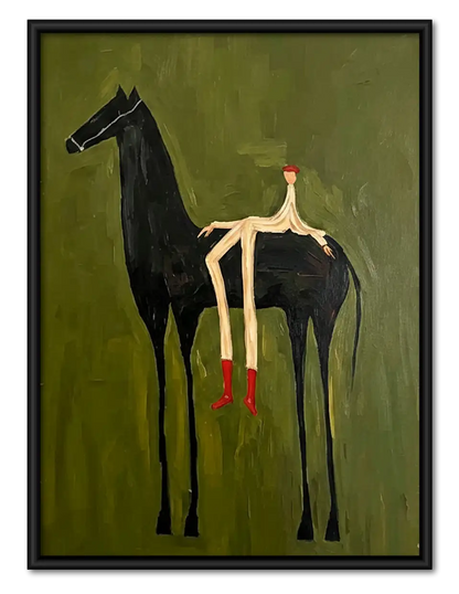 Woman Riding Tall Black Horse Wall Art 1