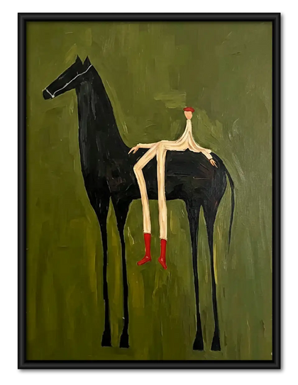 Woman Riding Tall Black Horse Wall Art