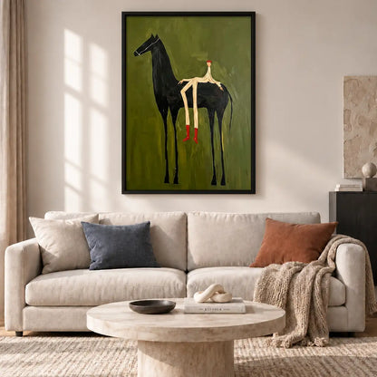 Woman Riding Tall Black Horse Wall Art 2