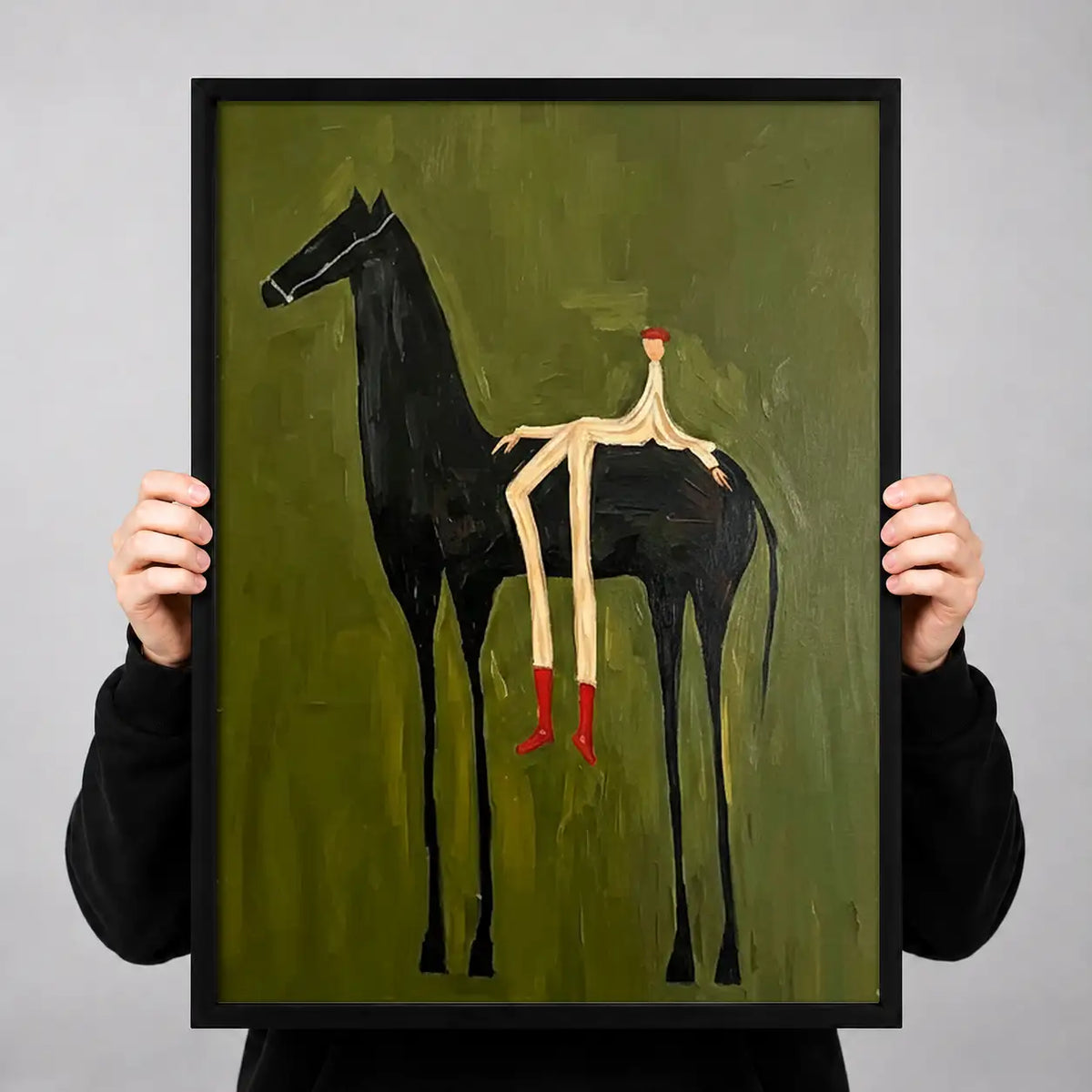 Woman Riding Tall Black Horse Wall Art 3