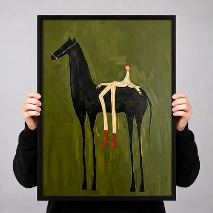 Woman Riding Tall Black Horse Wall Art 3