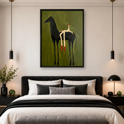 Woman Riding Tall Black Horse Wall Art 4