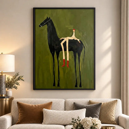 Woman Riding Tall Black Horse Wall Art 5