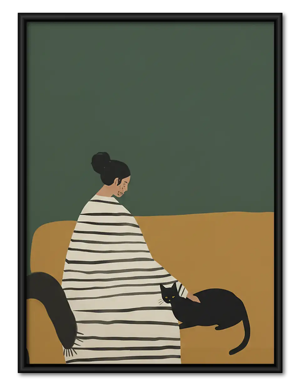 Woman Sitting with Black Cat Wall Art 1