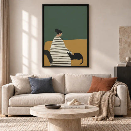 Woman Sitting with Black Cat Wall Art 2