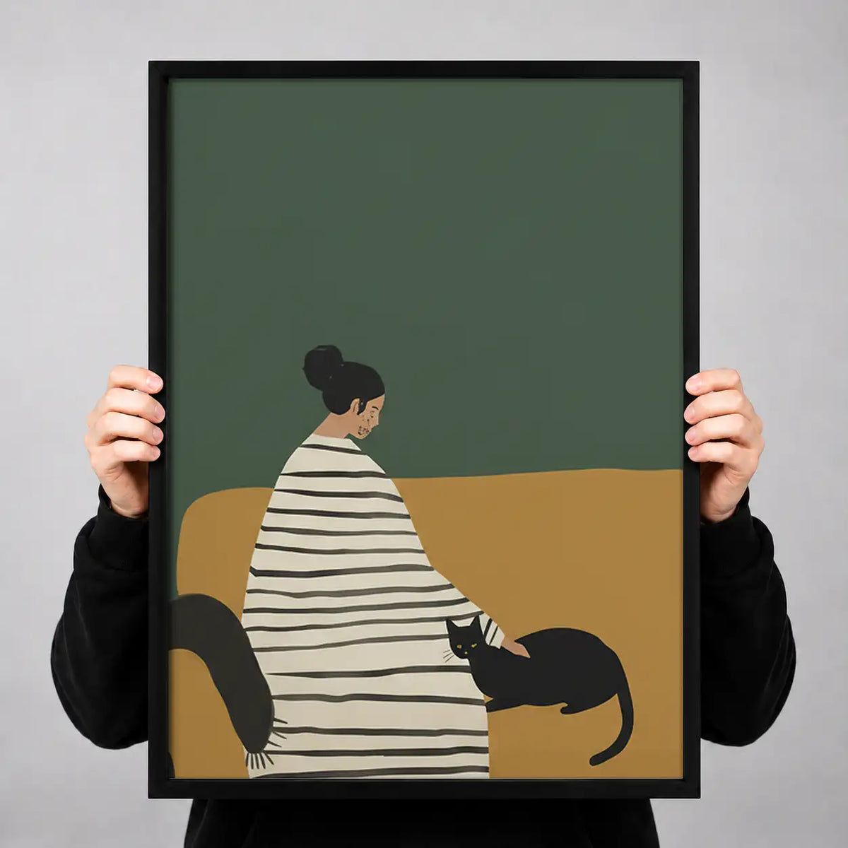 Woman Sitting with Black Cat Wall Art 3