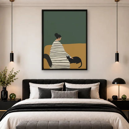 Woman Sitting with Black Cat Wall Art 4