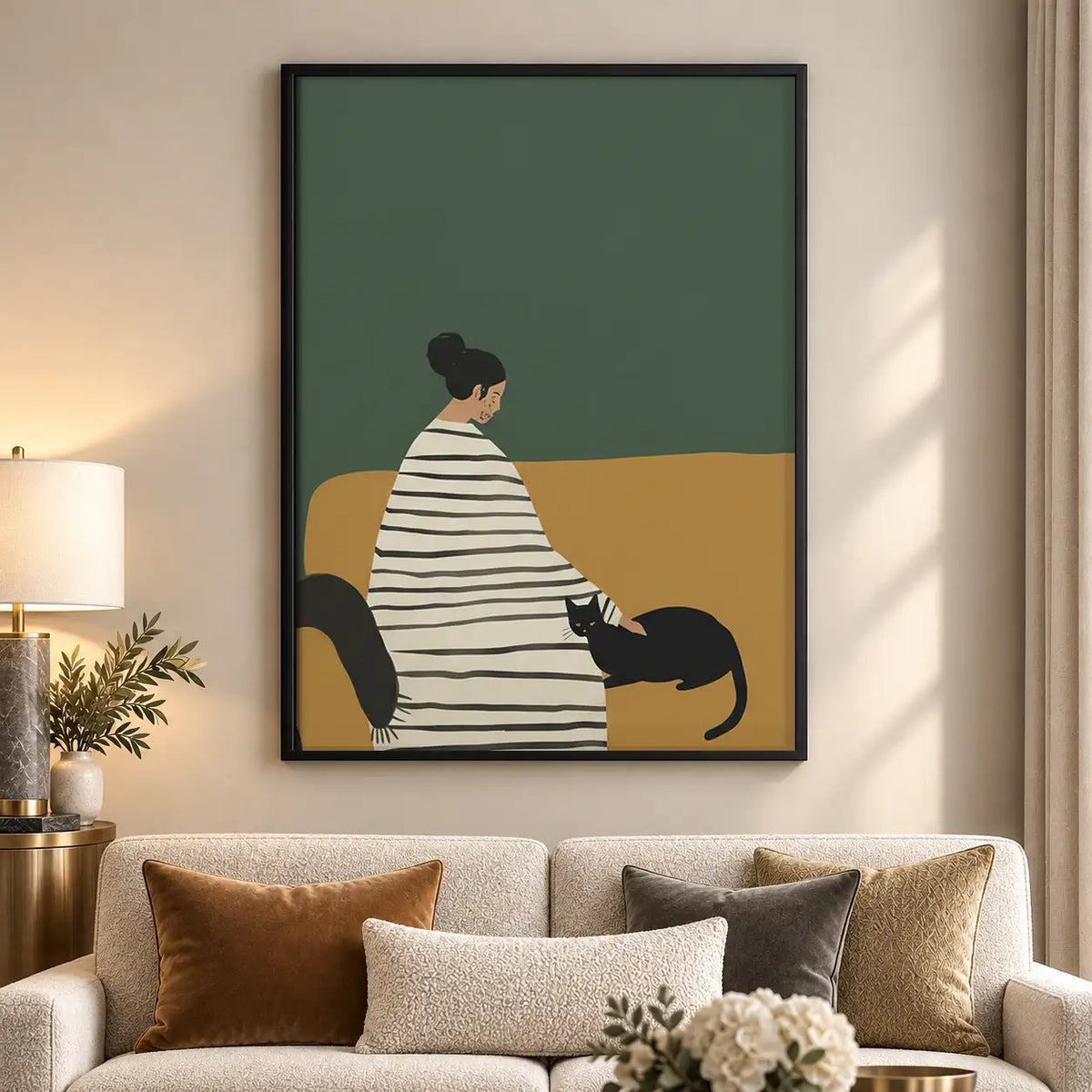 Woman Sitting with Black Cat Wall Art 5