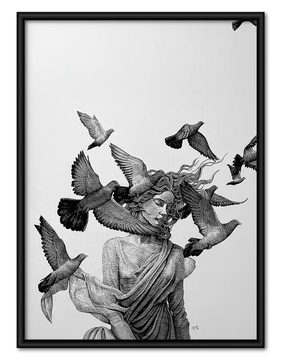 Woman Surrounded by Flying Birds Wall Art 1