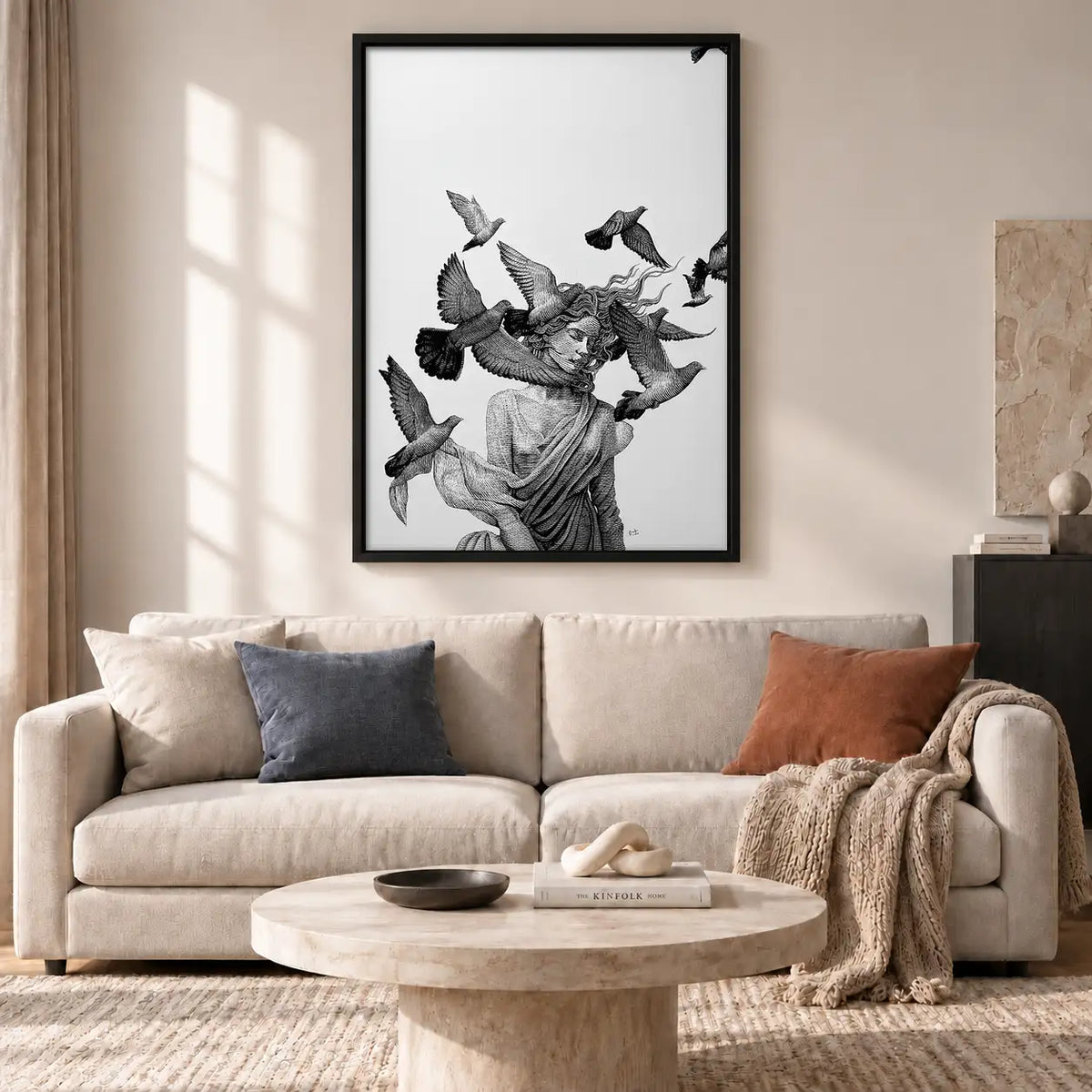 Woman Surrounded by Flying Birds Wall Art 2