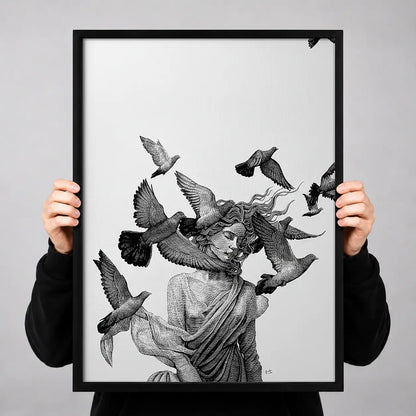 Woman Surrounded by Flying Birds Wall Art 3