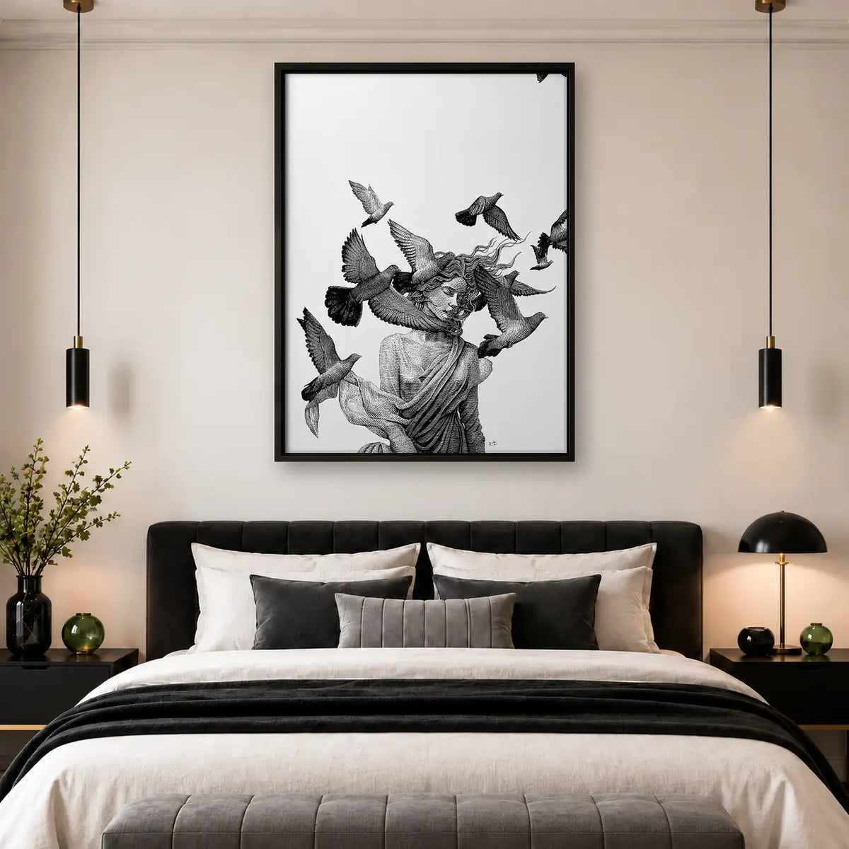 Woman Surrounded by Flying Birds Wall Art 4