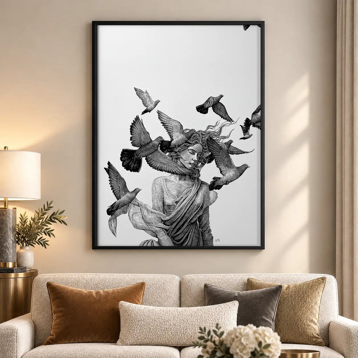 Woman Surrounded by Flying Birds Wall Art 5