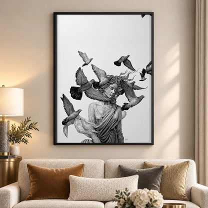 Woman Surrounded by Flying Birds Wall Art 5