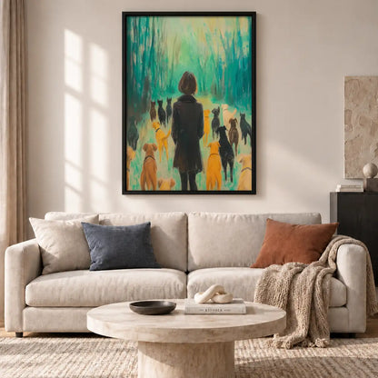 Woman Walking Dogs Through Colorful Rain Wall Art 2